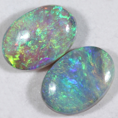 SOLID SEMI BLACK OPALS Matching pair, 3D, pattern, Bright fire of orange green and blue